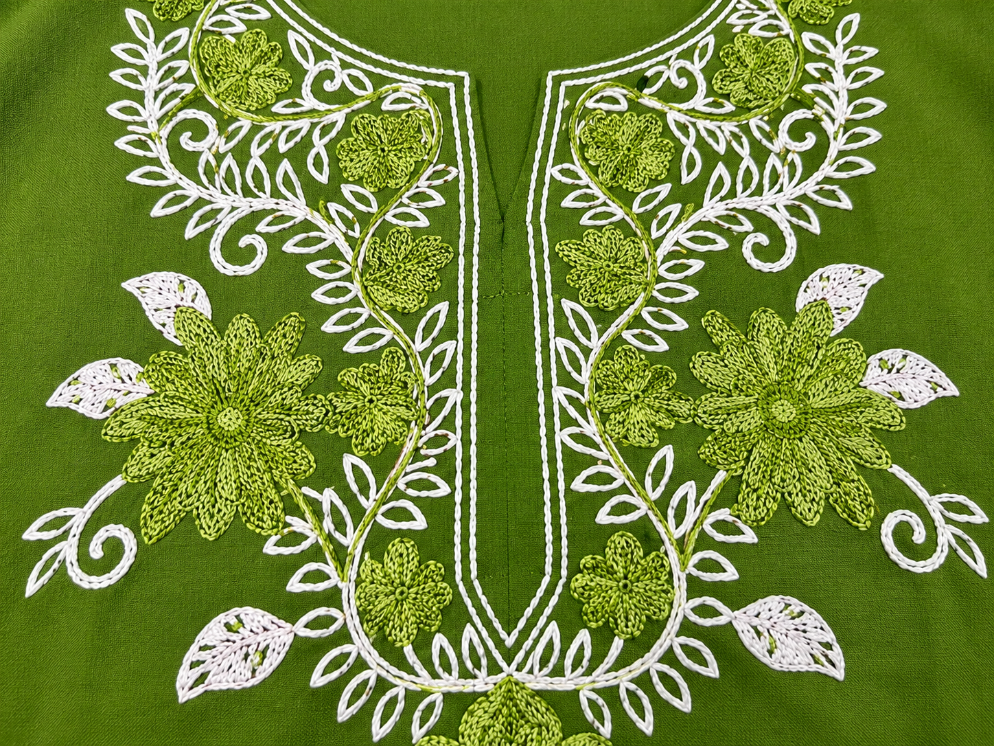 Noor : Aari embroidery summer kurti | Bottle Green